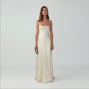 Fame & Partners champagne bridesmaid dress